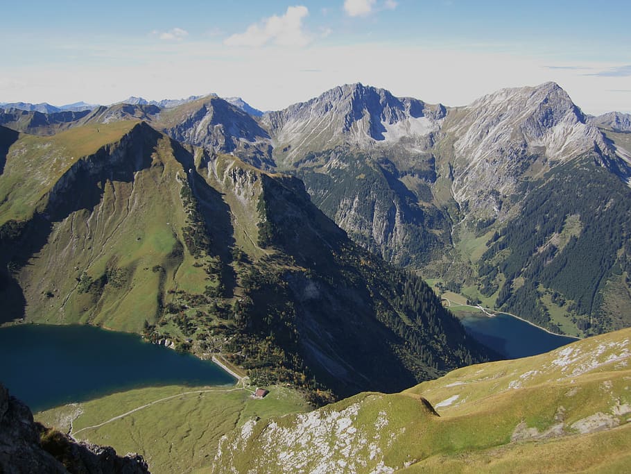 austria, mountains, landscape, view, rock, tannheim, alpine HD wallpaper
