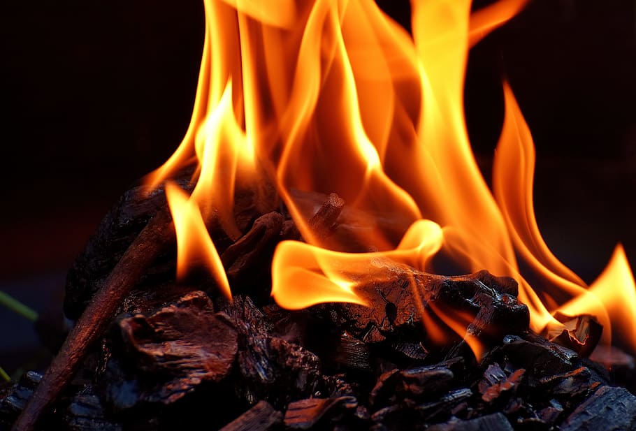 Fire, Flame, Carbon, Burn, Hot, Mood, campfire, fireplace, grill HD wallpaper