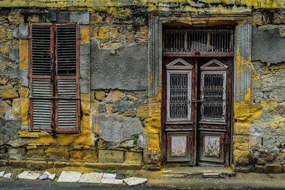 photo of yellow and brown house front, door, window, wall, architecture, HD wallpaper