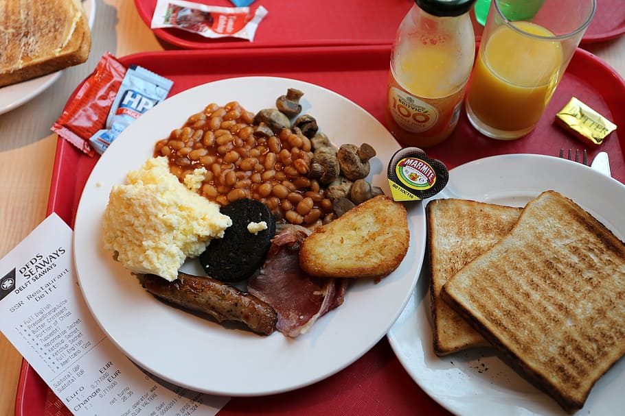English Breakfast, Ferry, Orange Juice, england, bakedbeans
