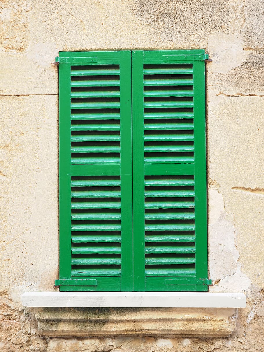 shutter, green, home, building, window, closed, green color HD wallpaper