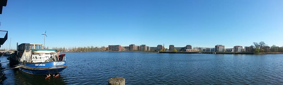 port, boot, berlin, skyline, panorama, architecture, city, water HD wallpaper