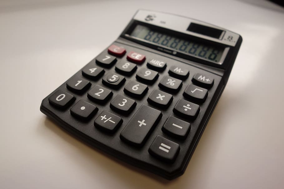 black desktop calculator on white surface, Account, Office, Statistics, HD wallpaper