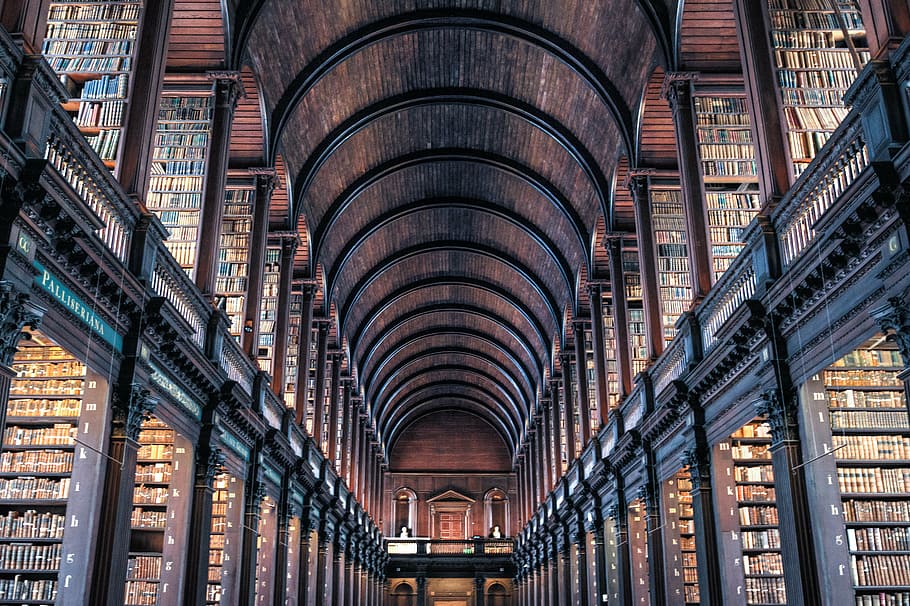 architectural photography of library, dublin, trinity college
