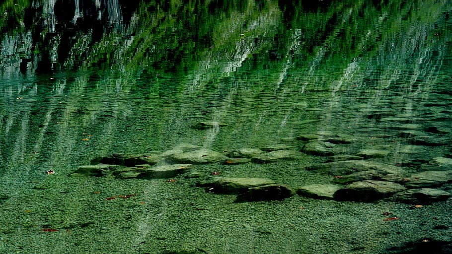 Reflection, Stones, Water, Turquoise, blue, fluent, nature HD wallpaper