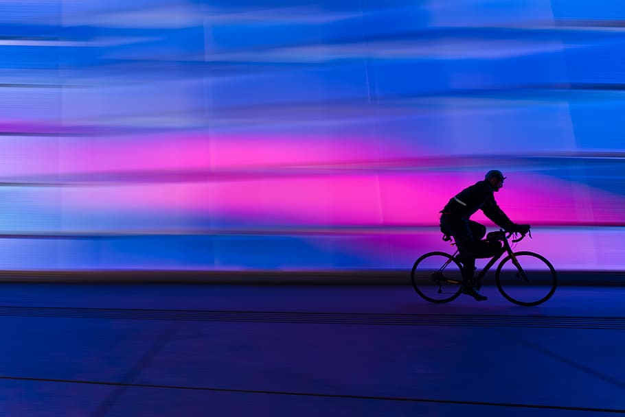 Silhouette of Person Riding on Commuter Bike, art, bicycle, bike rider