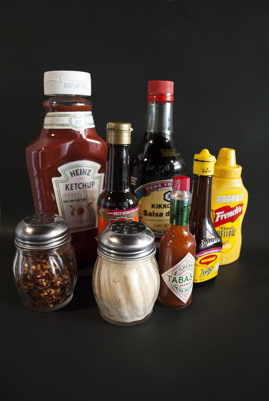 pepper, condiments, mustard, container, bottle, indoors, text HD wallpaper