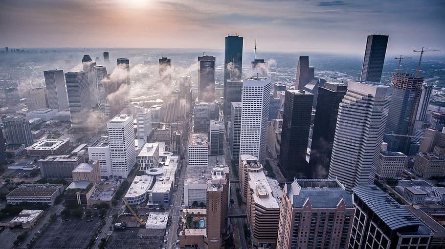 white high-rise buildings, aerial view of city, cloud, downtown HD wallpaper
