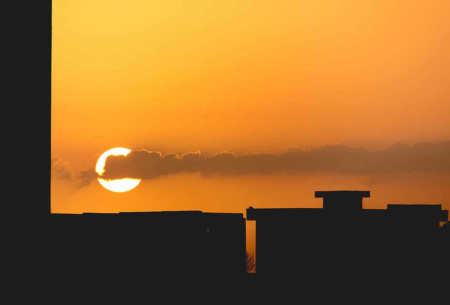 Sun Silhouette, silhouette of building during sunset, cloud, sky HD wallpaper