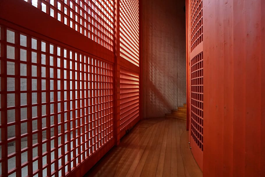 temple, red, architecture, light, indoors, flooring, absence HD wallpaper