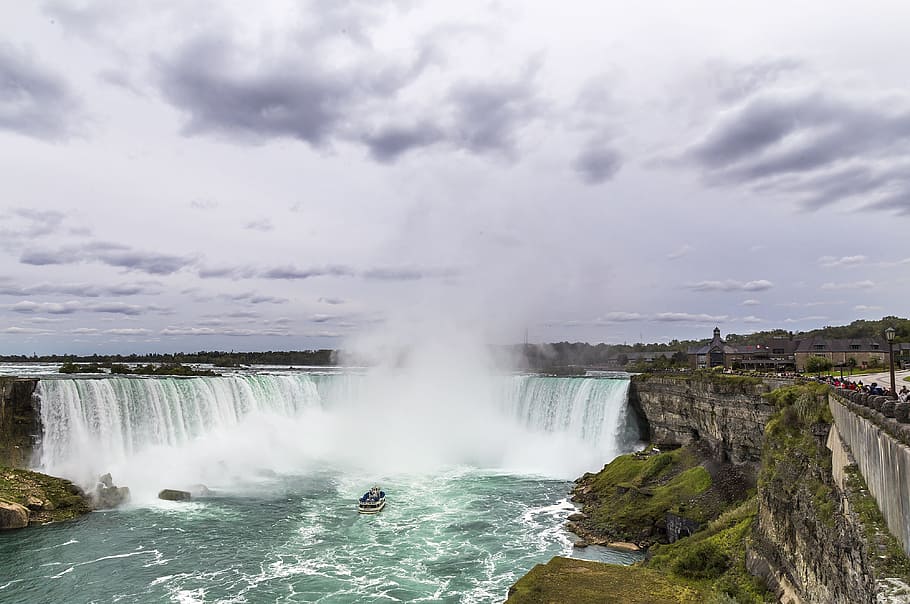 Niagara Falls, Canada, waterfalls under cloudy sky, landscape HD wallpaper