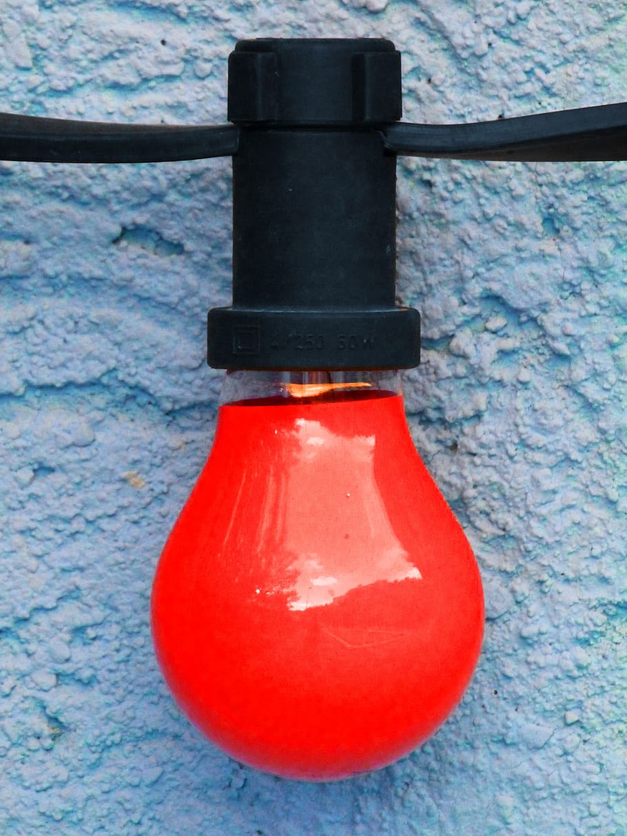 bulb, red bulb, red light, party, detail, no people, day, safety HD wallpaper
