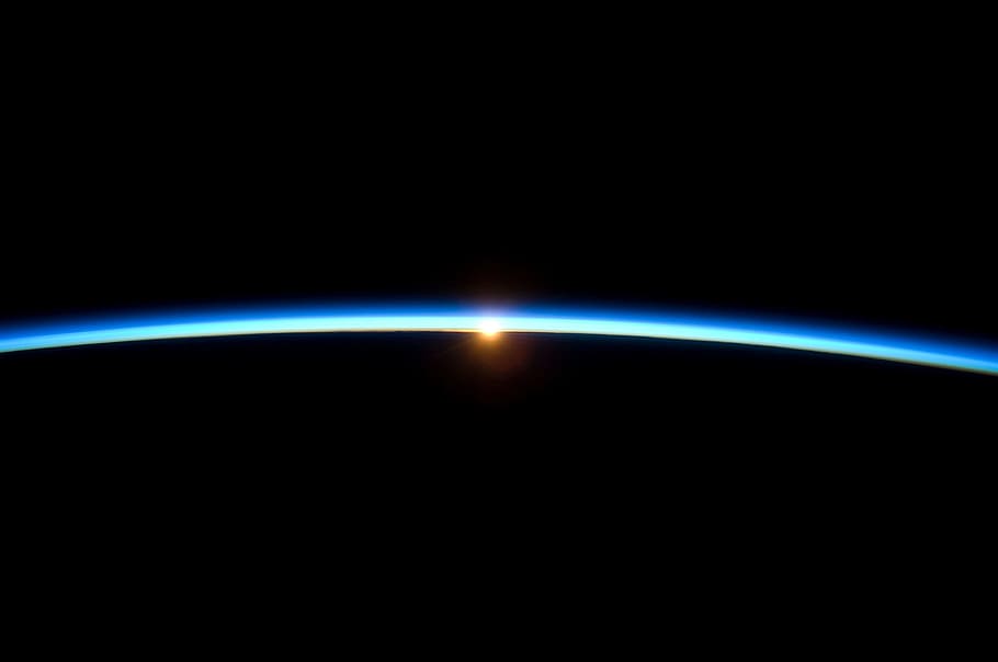 blue light, sunrise, atmosphere, earth, blue planet, globe, space, HD wallpaper