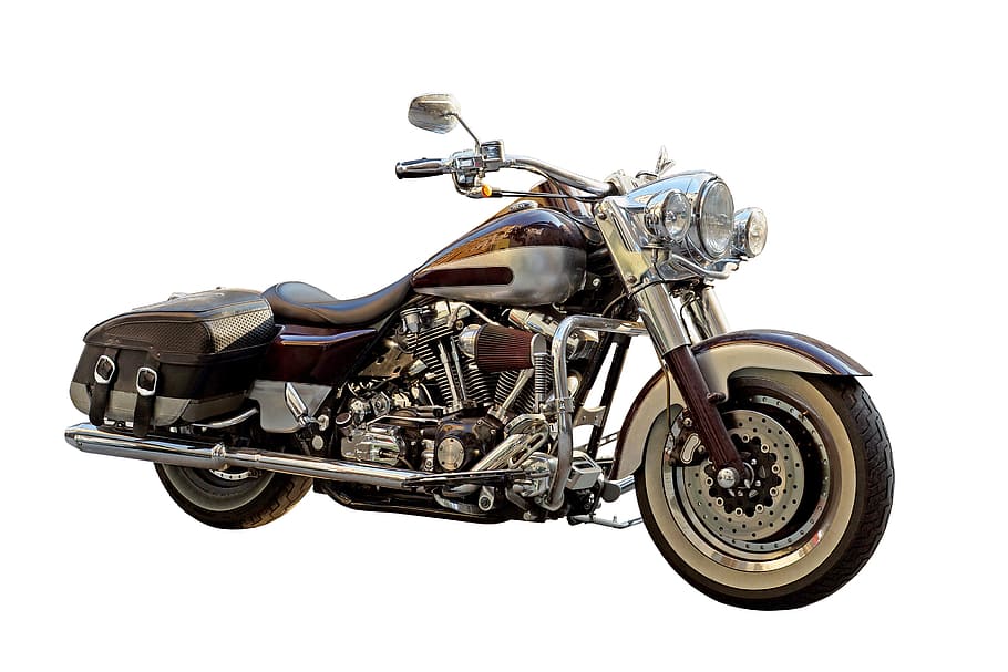 black and chrome touring motorcycle, harley davidson, motorcycles