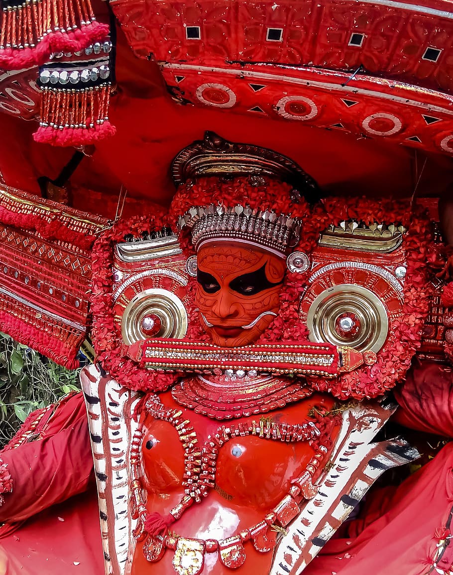 red and black tengu statue, Theyyam, Temple, Myth, God, Kerala