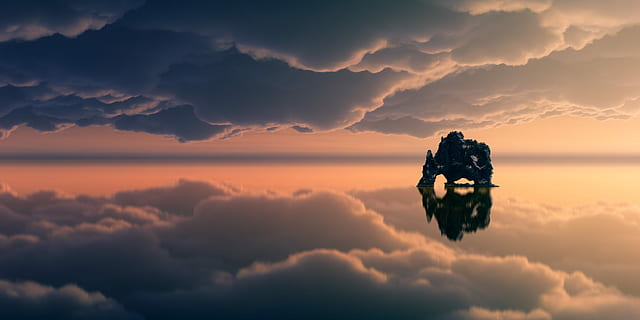 Salar de uyuni, Bolivia, sunset, sky, dawn, clouds, island HD wallpaper