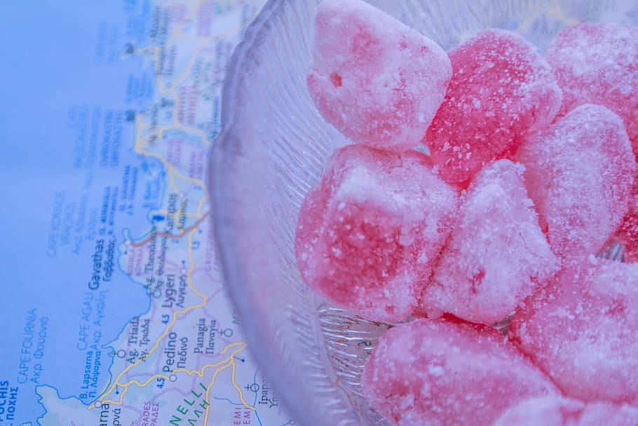turkish delight, map, tradition, sweet, lesbos, greece, close-up, HD wallpaper
