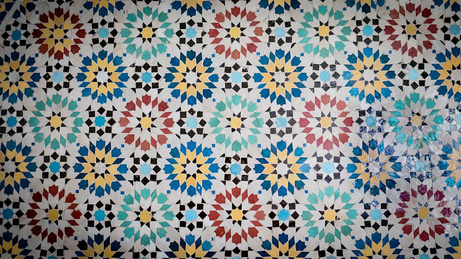white, blue, red, and teal floral wallpaper, green, red, blue