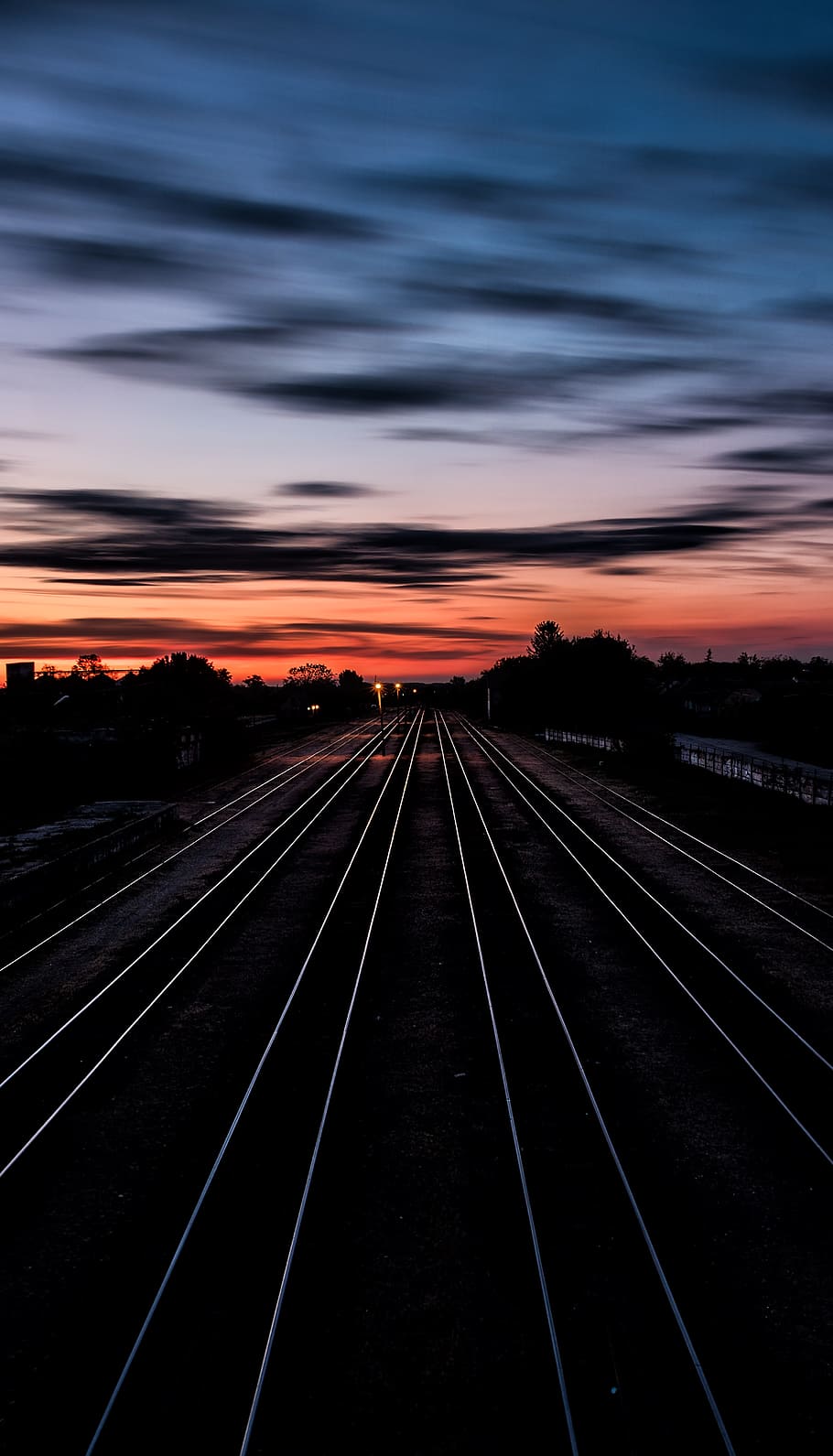 backlit, clouds, dark, dawn, dusk, railways, silhouette, sky HD wallpaper