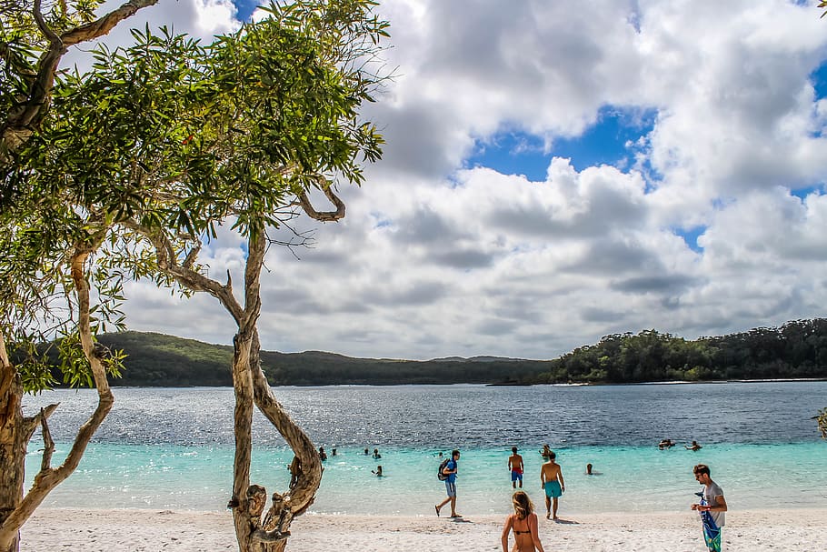 beach, fraser island, water, summer, vacation, sea, ocean, sky, HD wallpaper