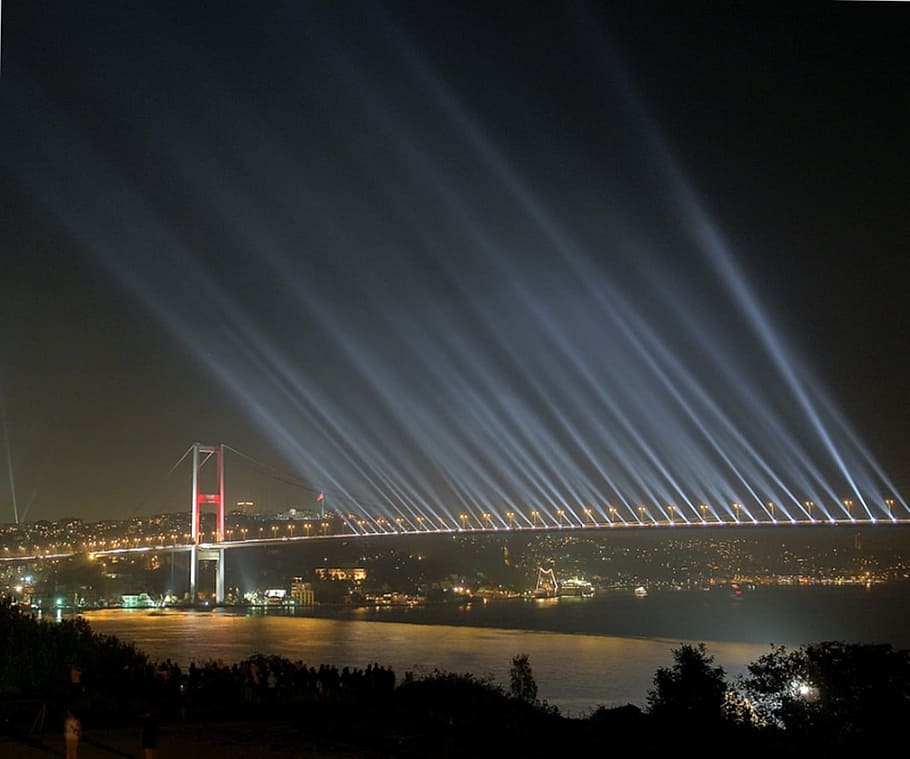 Bosphorus Bridge, Night, Light, bridge - Man Made Structure, HD wallpaper
