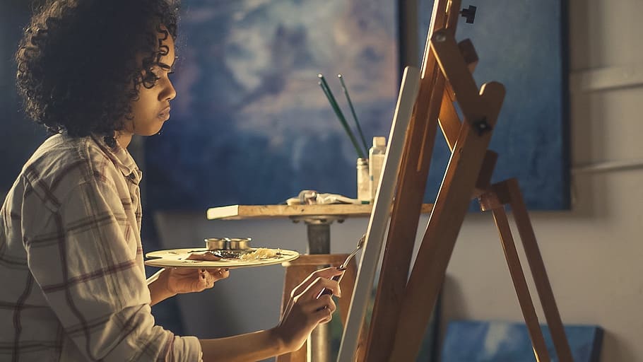 HD wallpaper: woman doing painting, people, girl, art, board, brush,  material | Wallpaper Flare
