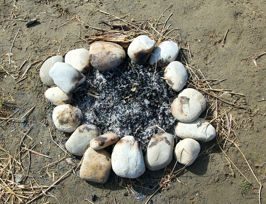 fireplace, extinguished, ash, stones, nature, land, high angle view HD wallpaper