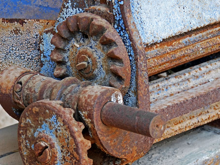 machine, gears, rusty, old, peeling paint, machinery, concepts HD wallpaper