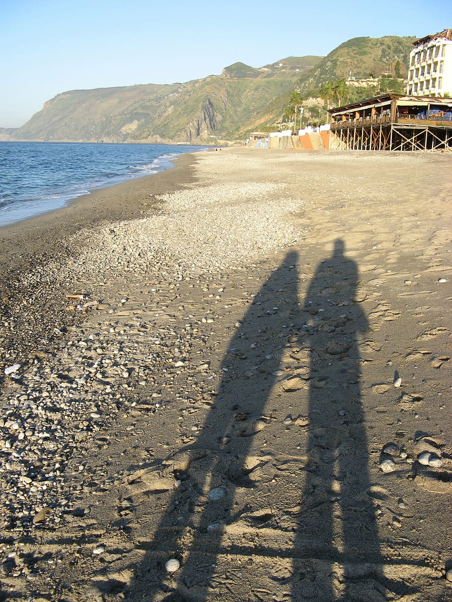 beach, sea, shadow, in love, sun, sunlight, nature, land, water HD wallpaper