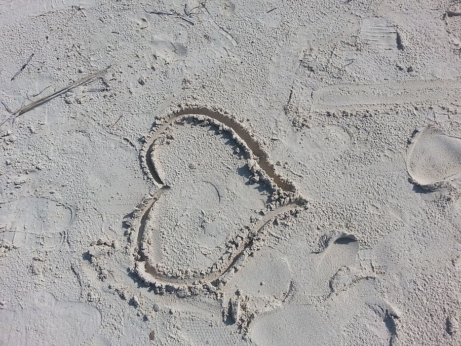 love, heart, sand, land, beach, no people, day, high angle view HD wallpaper