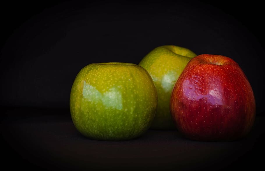 apples, fruit, red, green, fruit season, food, red apple, fruits HD wallpaper