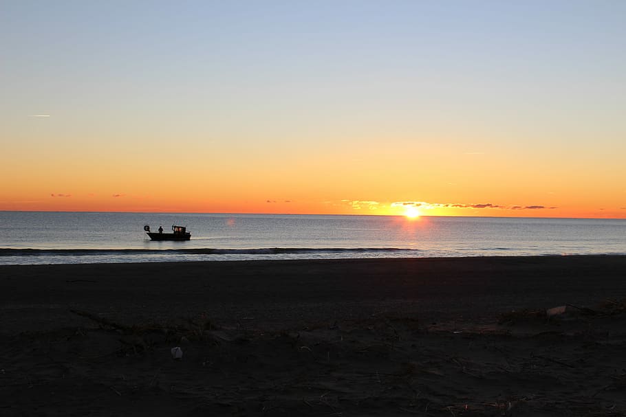 Sunset, Sea, Beach, Romance, morgenstimmung, perpignan, horizon over water HD wallpaper