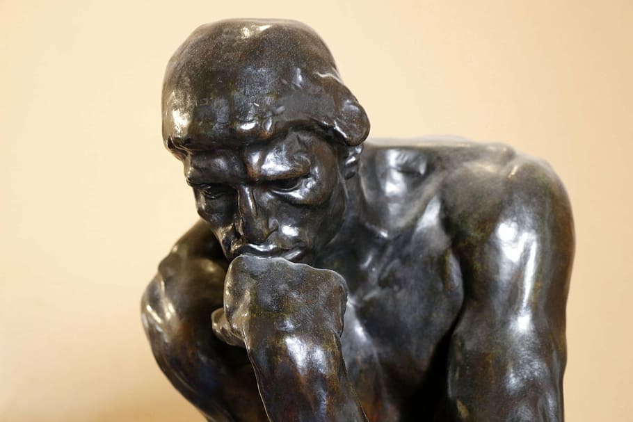 man figurine, think, statue, philosophy, figure, human, monument HD wallpaper