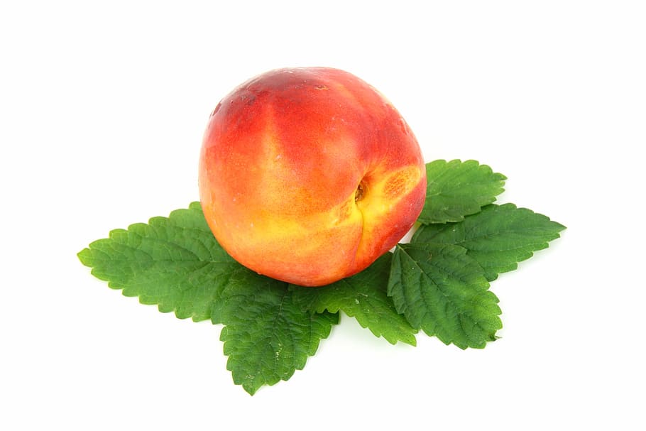 nectarine fruit on green leaves, Food, Isolated, Leaf, fresh HD wallpaper