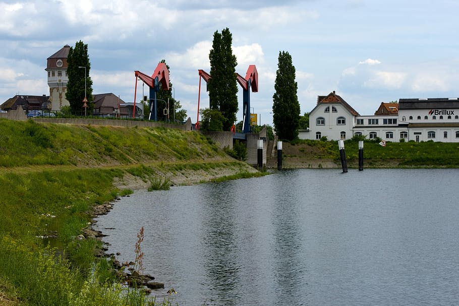 Mannheim, Old Rhine, Bank, water, cloud - sky, architecture HD wallpaper