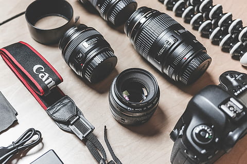 Professional Photographer DSLR Camera & Lens Equipment, cables HD wallpaper