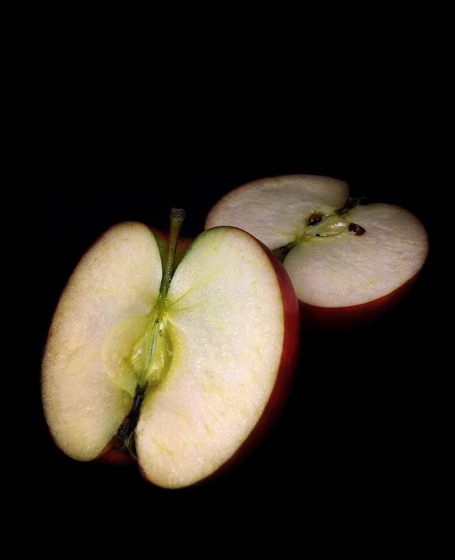 cut apple, black background, fruit, dessert, snack, ripe, healthy HD wallpaper