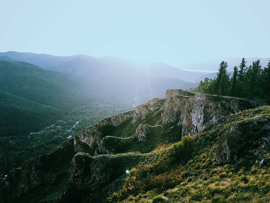 grass, landscape, mist, mountain, nature, outdoors, rocky mountain HD wallpaper
