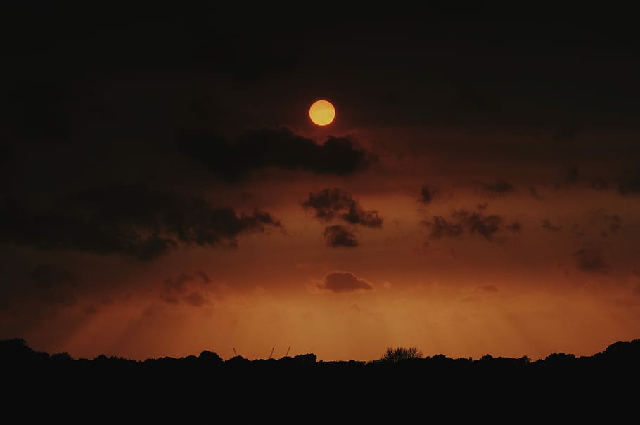 Sunset before the Storm, low angle photo of moon, cloud, orange HD wallpaper