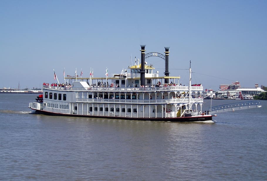 ship on body of water, riverboat, nautical, sightseeing, new orleans HD wallpaper