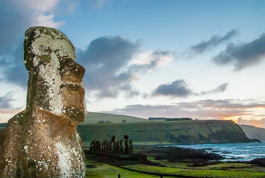 Chile, Easter Island, Rapa Nui, Moai, travel, water, sky, cloud - sky