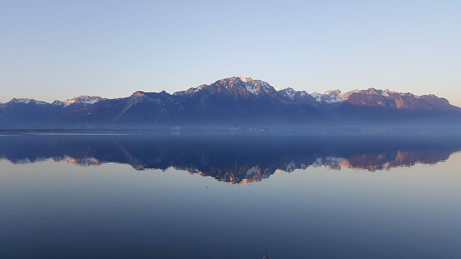 body of water with a scene of mountain, reflection, clear, rock HD wallpaper