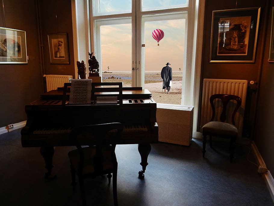 window, old man, balloon, beach, lonely, seat, chair, indoors HD wallpaper