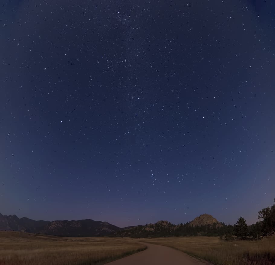 brown pathway under starry night, empty road during nighttime HD wallpaper