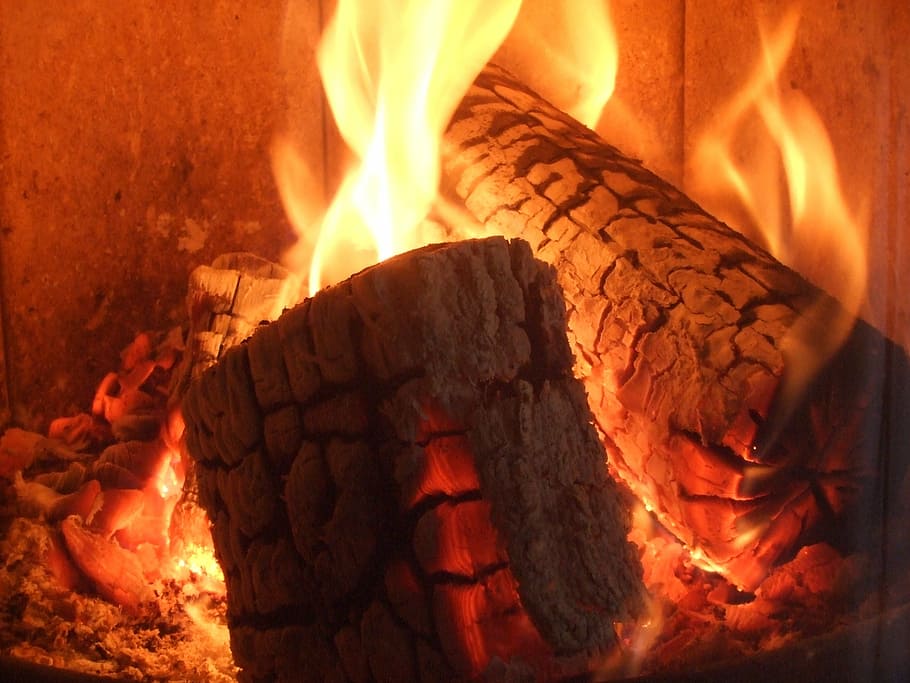 fire, flame log fire, close, fire - Natural Phenomenon, heat - Temperature HD wallpaper