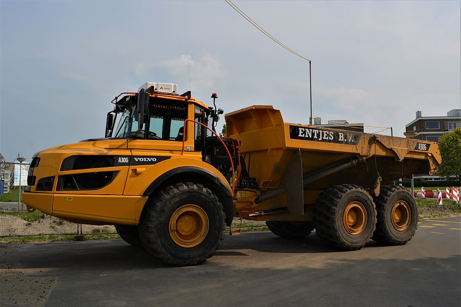 dumper, delfzijl, work, beach, dike, construction machinery HD wallpaper
