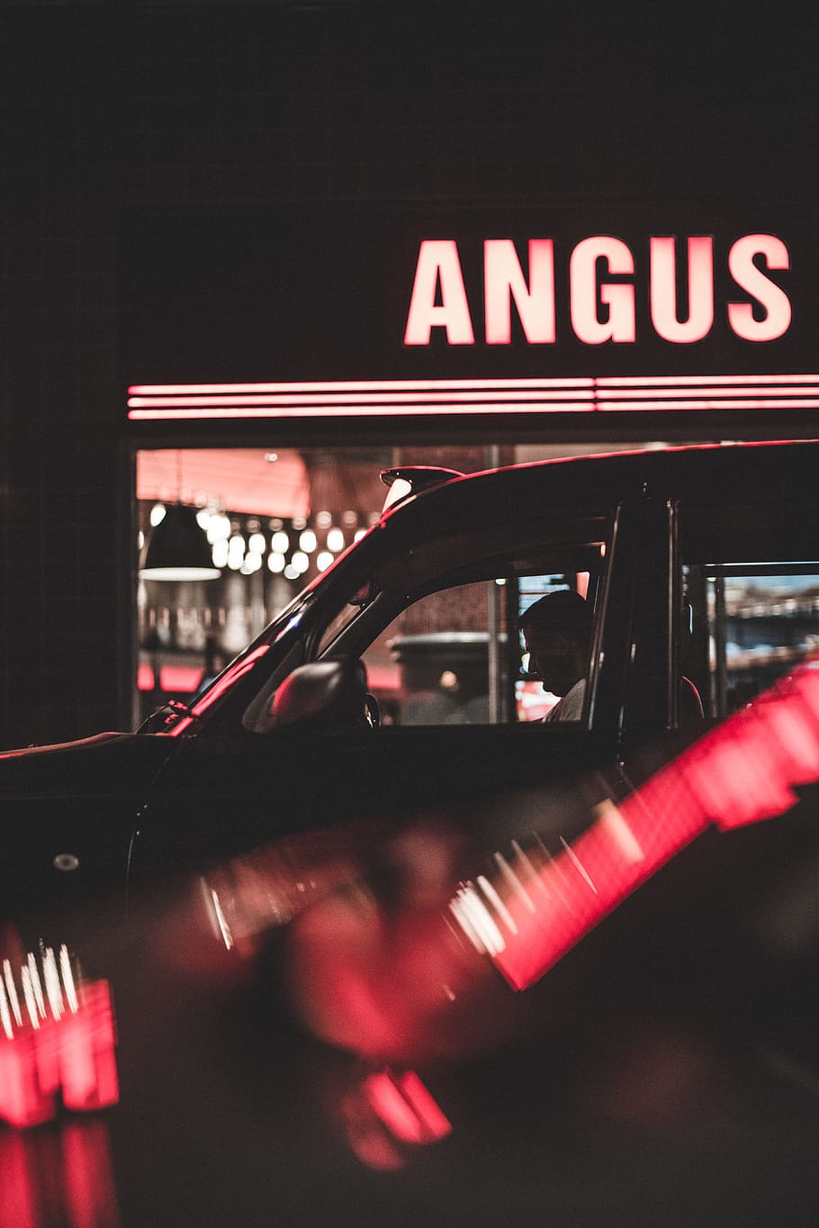 man inside car, City mappers, angus, sign, red, neon, taxi, new York City, HD wallpaper