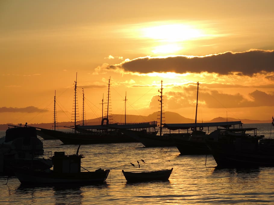 sunset, landscape, boat, beach, sea, spring, port, nautical Vessel HD wallpaper