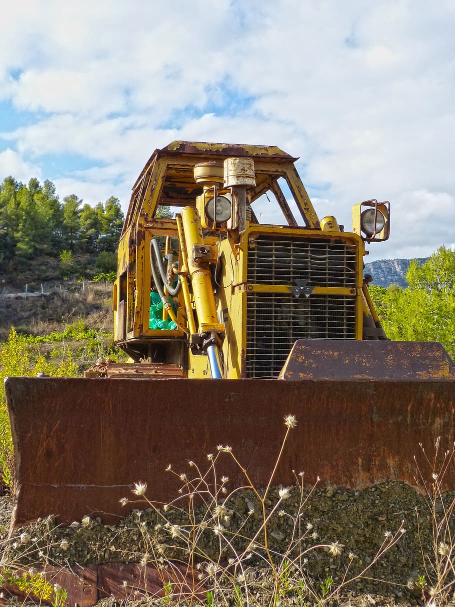 machinery, retro, backhoe, excavator, shovel, caterpillar, old HD wallpaper