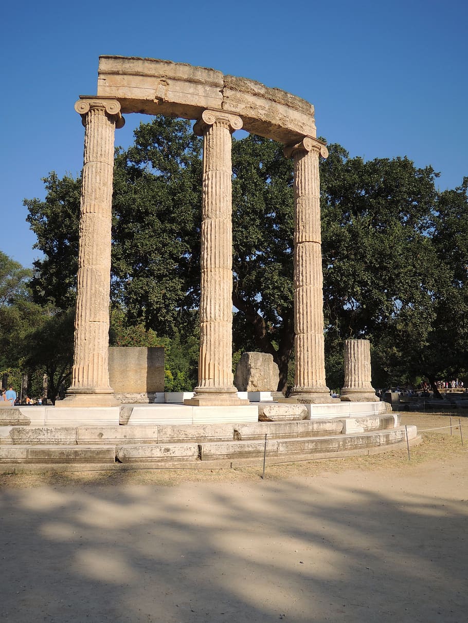 architectural photography of pillar, greece, olympia, site, olympic games, HD wallpaper